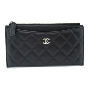 CHANEL Matelasse flat pouch bag lambskin sheep leather black